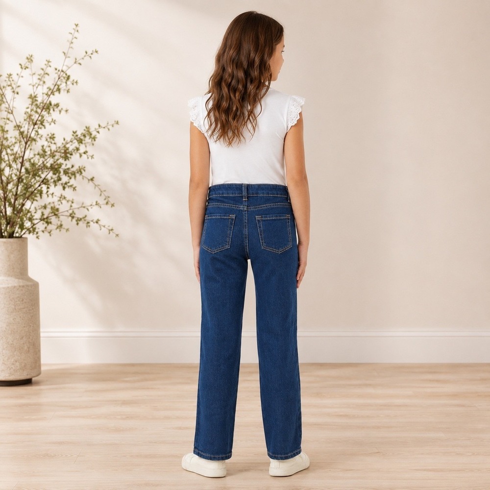 Cat & Jack Girls Kids Size 12 Straight Leg Jeans Dark Wash Adjustable Waist NWT - Picture 2 of 5